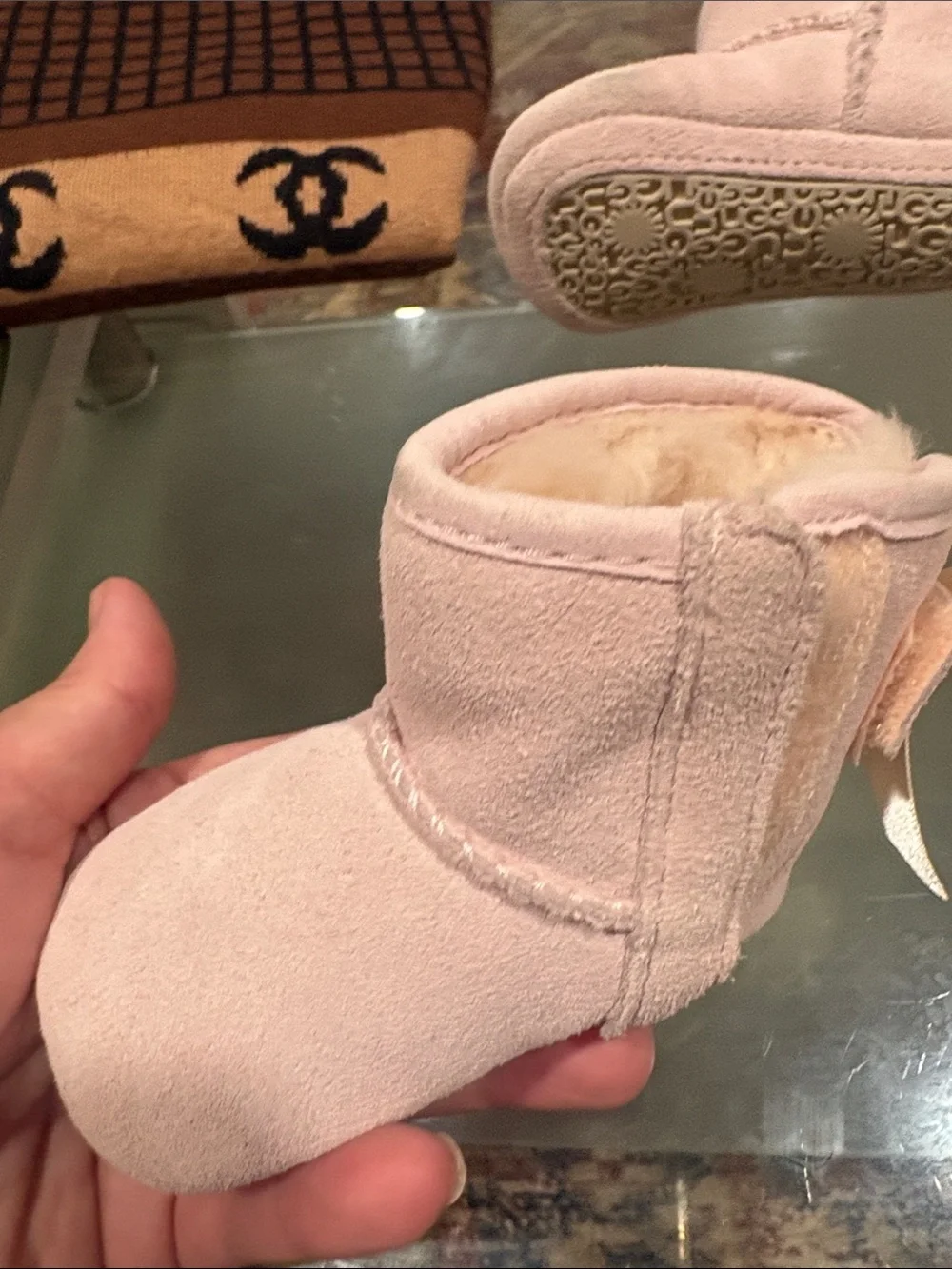 UGG Pink Suede Toddler Slip On Booties Boots